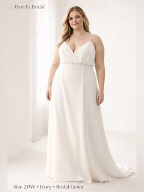 David’s Bridal Ivory Chiffon Gown Beaded Straps Size 20W